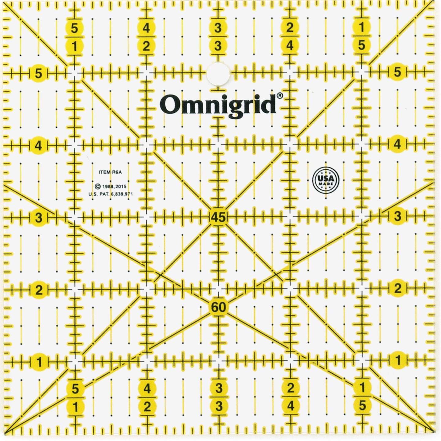 Omnigrid 6 x 6 w/Angles Quilting Rulers, 6&#x22; x 6&#x22;, Clear,R6A