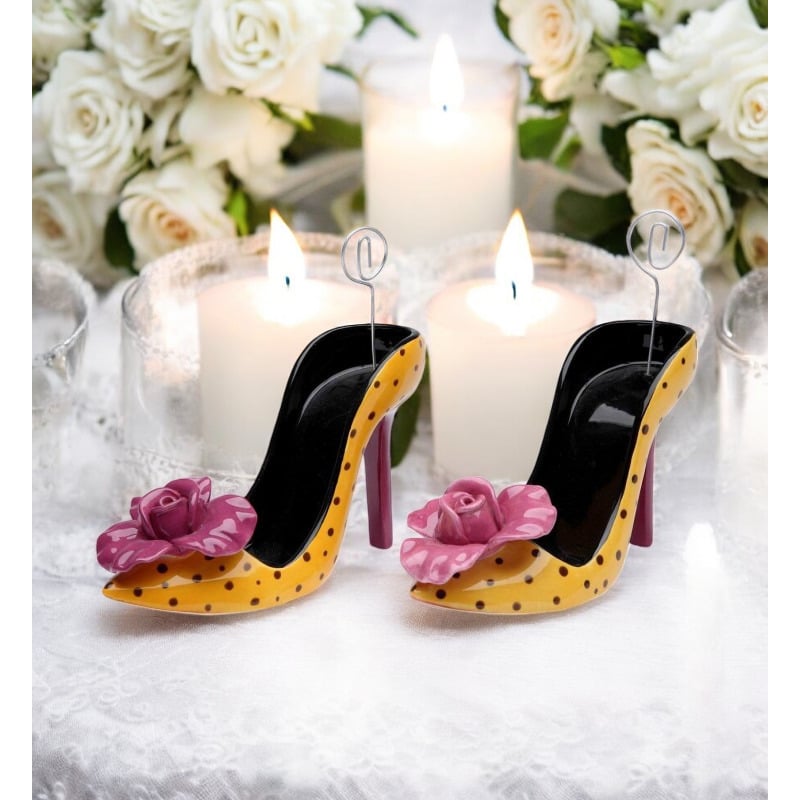 Ceramic Heel With Purple Flower Cell Phone / Post-It Holder (Set Of 2) Name Card Holder