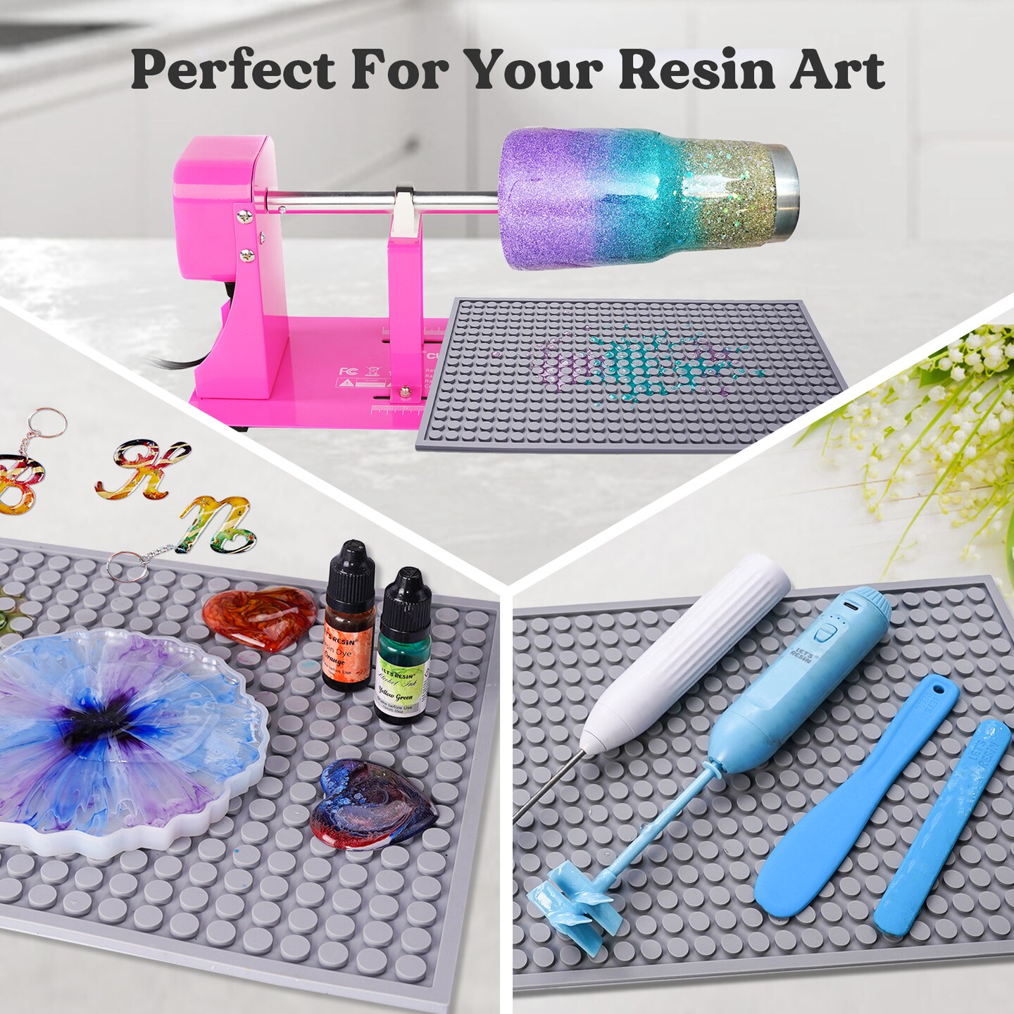 LET&#x27;S RESIN Resin Collector Mat, Easy Clean &#x26; Silicone Heat Resistant Mats 14.5&#x27;&#x27; x 9.4&#x27;&#x27;, Non-Slip Multipurpose Thick Silicone Mats for Resin Molds, Epoxy Resin, Cup Turner, Kitchen Counter, Placemat