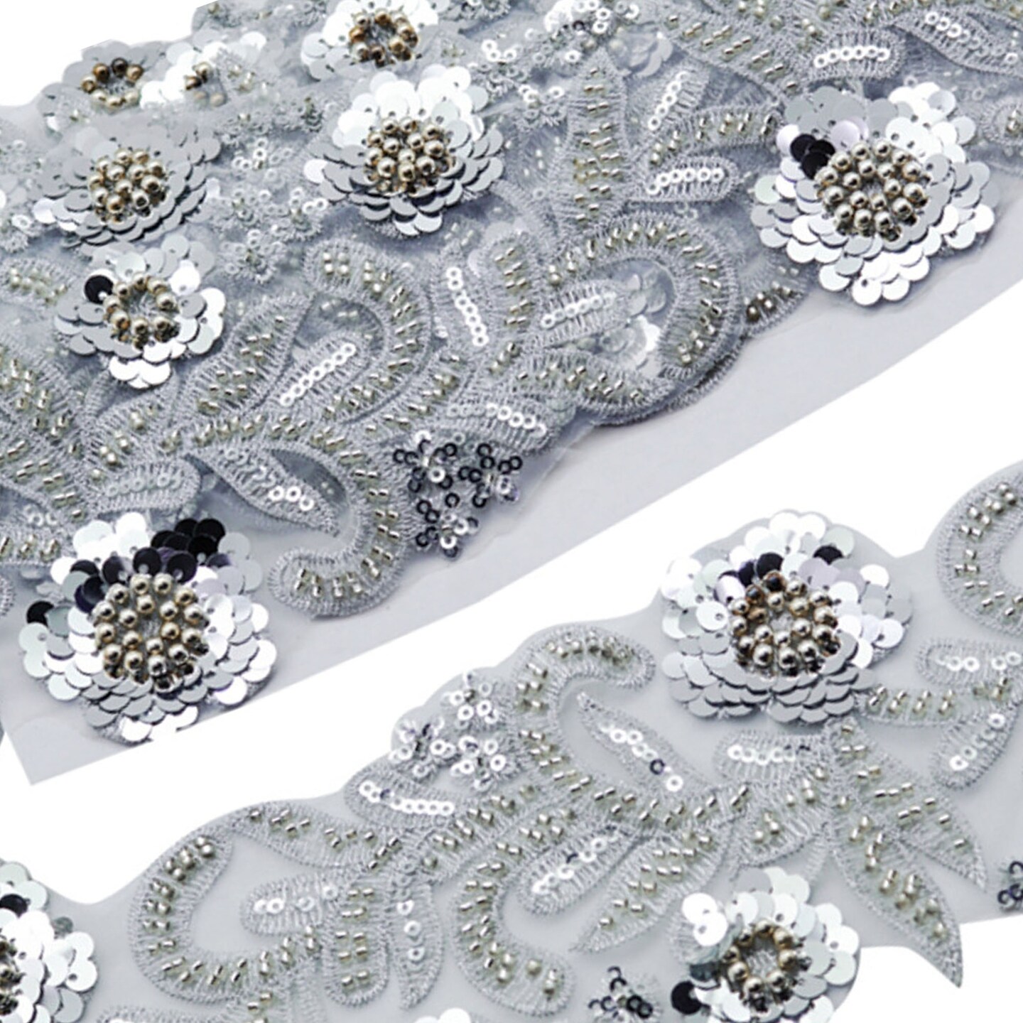 3 3/4&#x22;x 5 yards Silver Beaded Sequin Trim