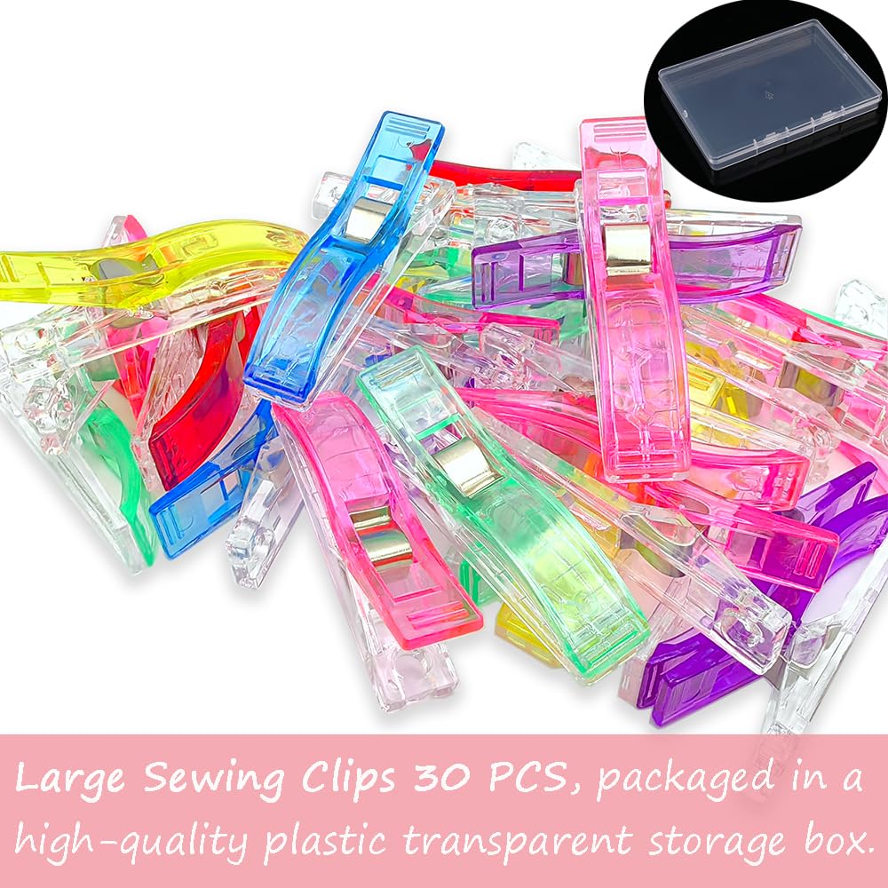 Large Sewing Clips for Fabric and Quilting, KOLUPA Plastic Clips Fabric Clips Quilt Clips 30 Pcs, Sewing Notions for Sewing Quilting Supplies Crafting Tools, Multipurpose Sewing Accessories
