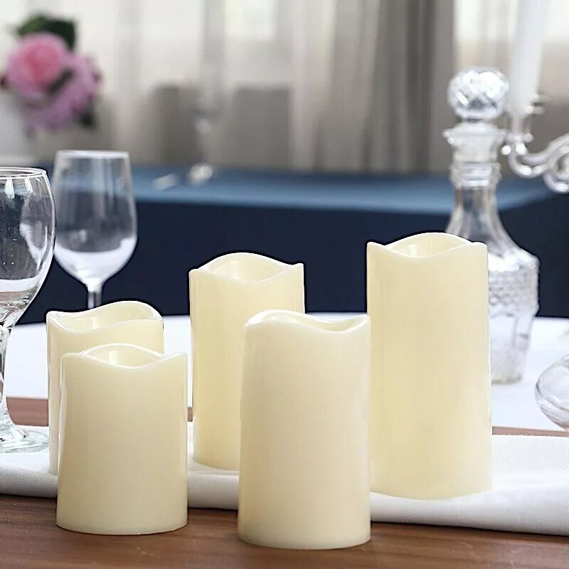 5 pcs 4" 5" 6" tall Ivory LED Pillar Candles Lights Remote Control Party