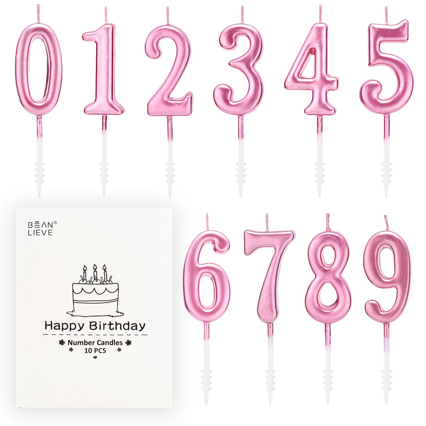 Beanlieve Rose Gold Birthday Candles - Cake Numeral Candles Number 0-9 Glitter Cake Topper Decoration for Birthday,Wedding Anniversary,Party Celebration(10 Pieces)