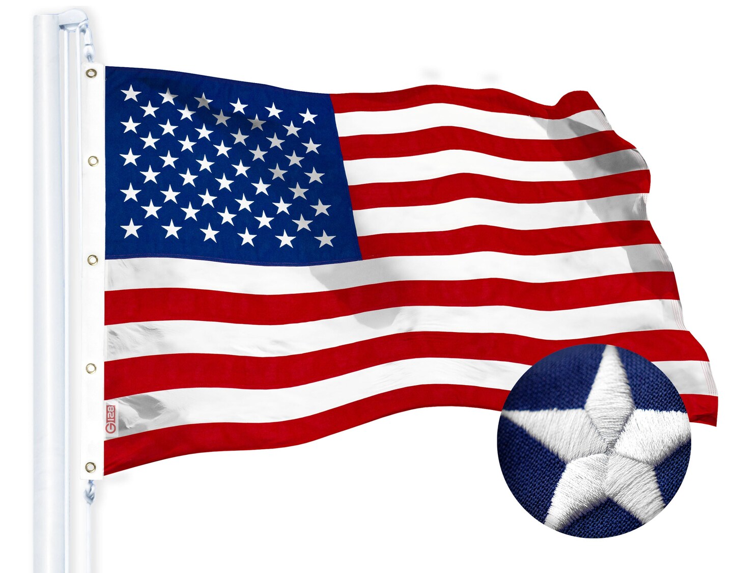 G128 American Flag | 10x15 feet | Heavy Duty Spun Polyester 220GSM Embroidered Stars, Sewn Stripes, Tough, Durable, Indoor/Outdoor, Vibrant Colors, Brass Grommets, Premium US USA Flag