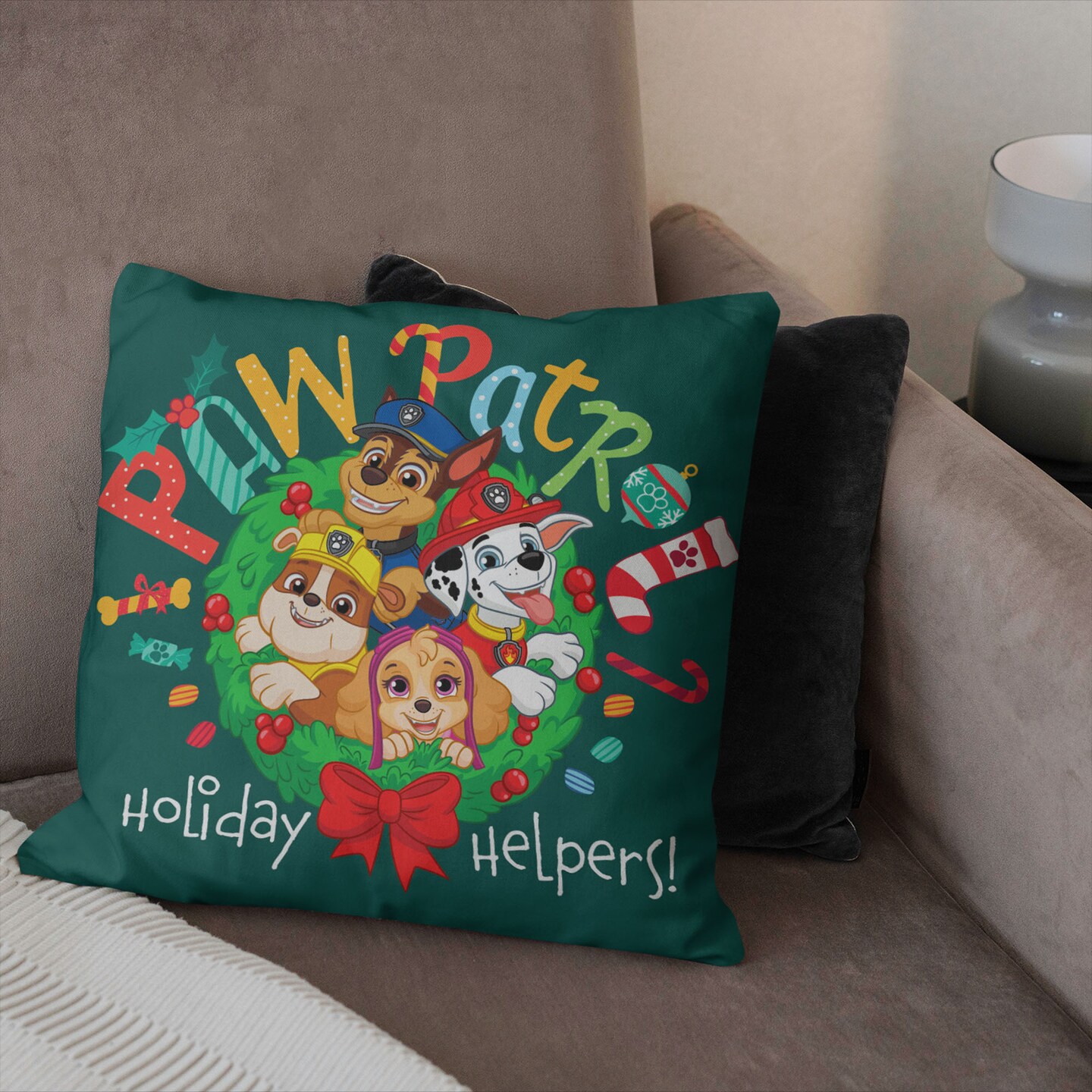 Nickelodeon Paw Patrol Holiday Helpers Throw Pillow 18&#xD7;18 Inches