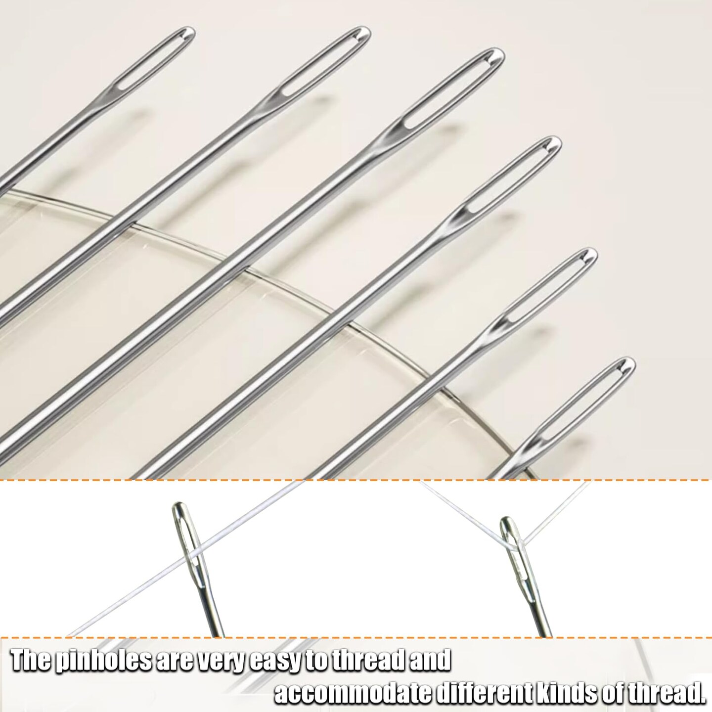 LET&#x2019;S Beading Large Eye Sewing Needles 6 Sizes Leather Needles Embroidery Thread Needle Sharp Needles Yarn Embroidery Needle with Threader and Needle Bottle for Hand Embroidery DIY Crafting (60Pcs)