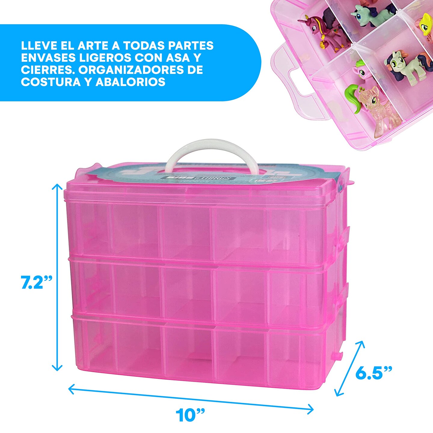 Bins &#x26; Things Pink 3-Tier Stackable Storage Container with lids - 30 Adjustable Compartments - Craft Organizers and Storage - Bead Organizer Box/Art Supply Organizer - Lego Storage Organizer, X-Large