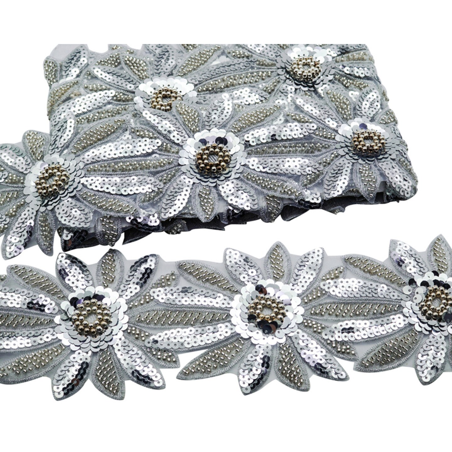 4&#x22;x 5 yards Silver Beaded Sequin Trim