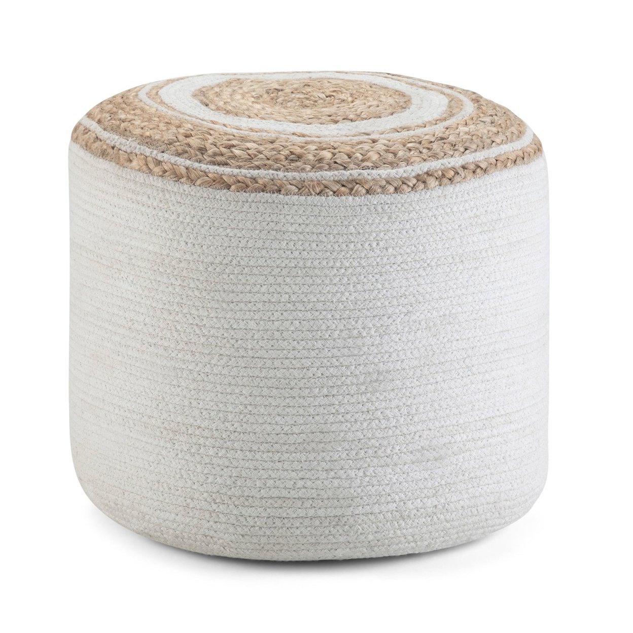 Simpli Home Serena Round Pouf Footstool, Upholstered In Cotton Hand Braided Jute