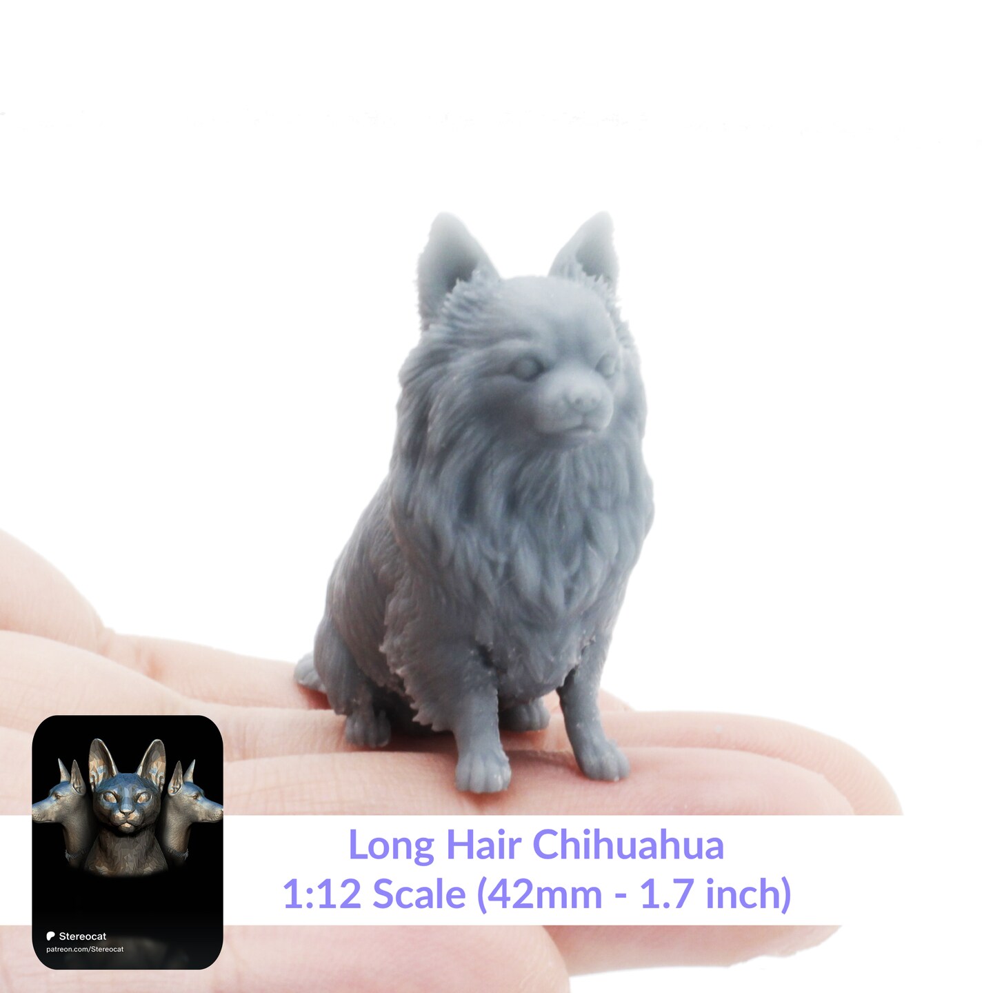 Long Hair Chihuahua - 1:12 Scale miniature dog for dollhouse, diorama by Stereocat (1 dog) product 2