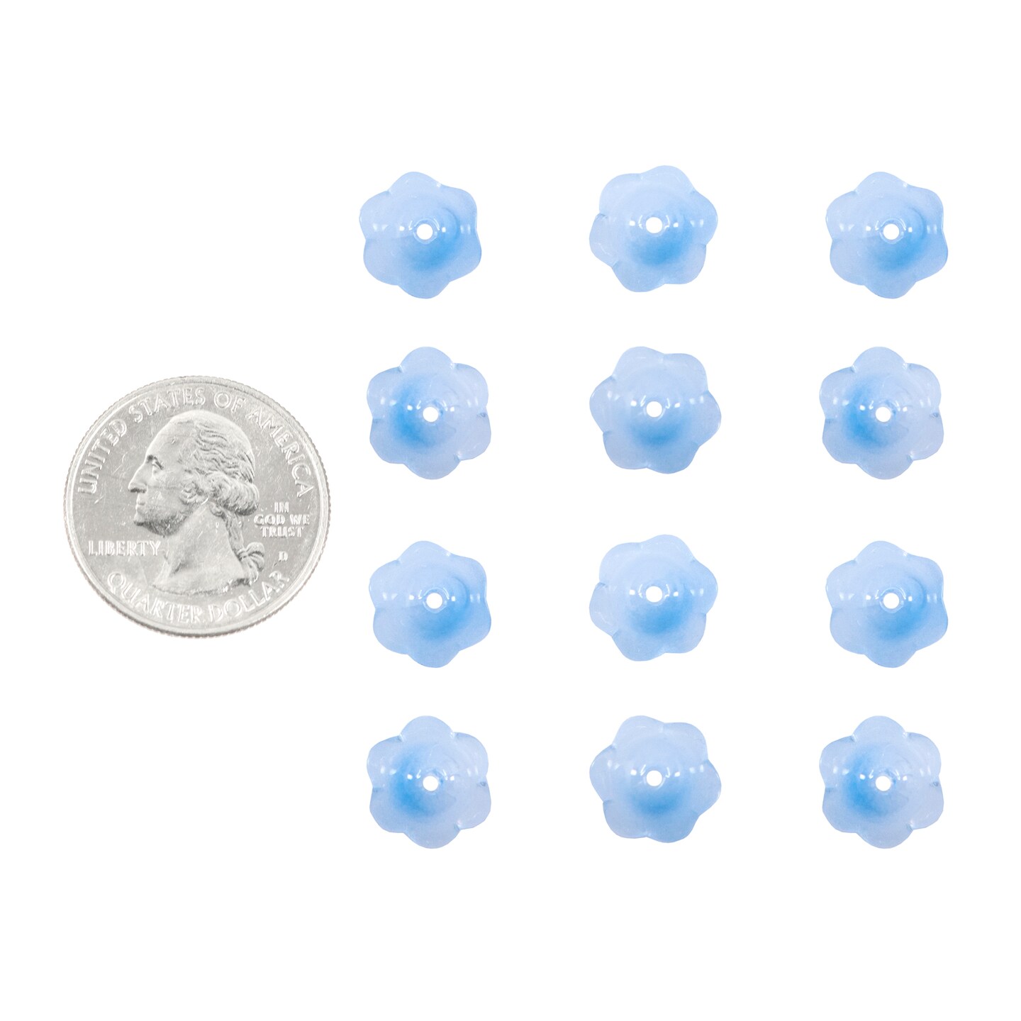 12x8mm Larger Cornflower Blue Full Flowers Beads Center Hole, 12 beads - GB-FB31