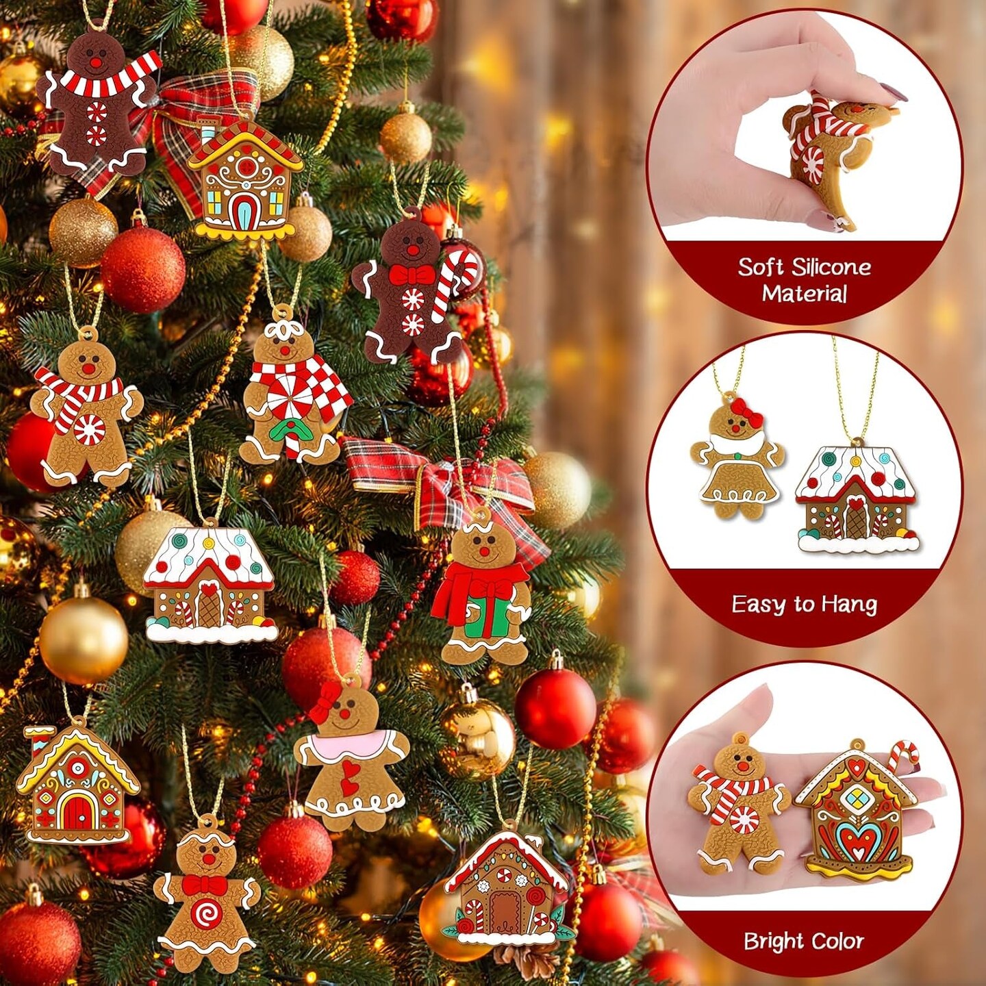 16Pcs Gingerbread Man Ornaments for Christmas Tree Gingerbread Christmas Decorations with Plastic Gingerbread Ornaments Gingerbread House Ornaments for Christmas Tree Hanging Decoration