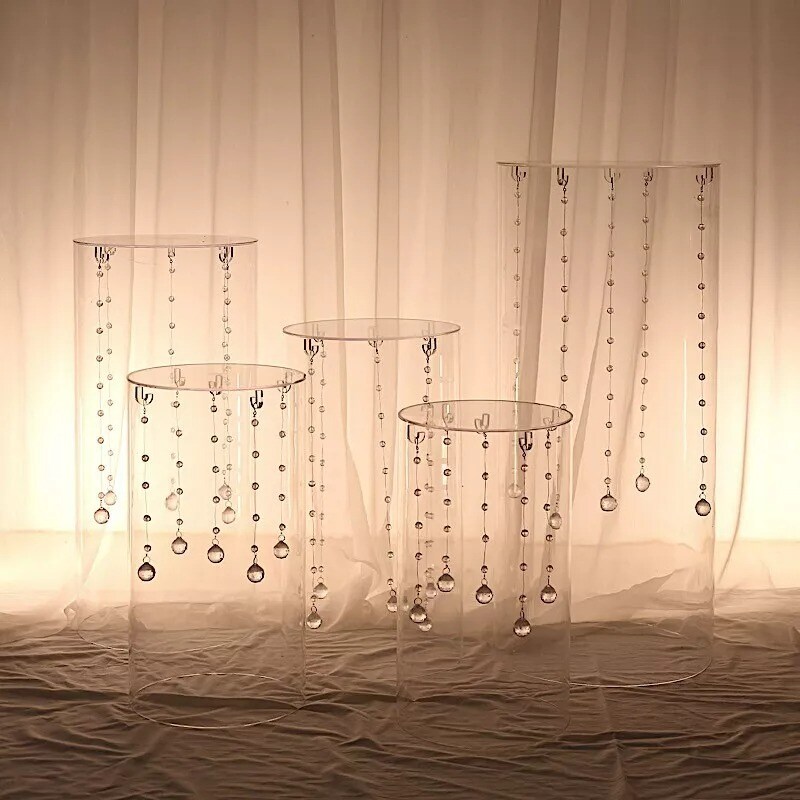 5 Acrylic Clear Cylinder Stands Display Boxes Pedestal Riser Columns Party Event
