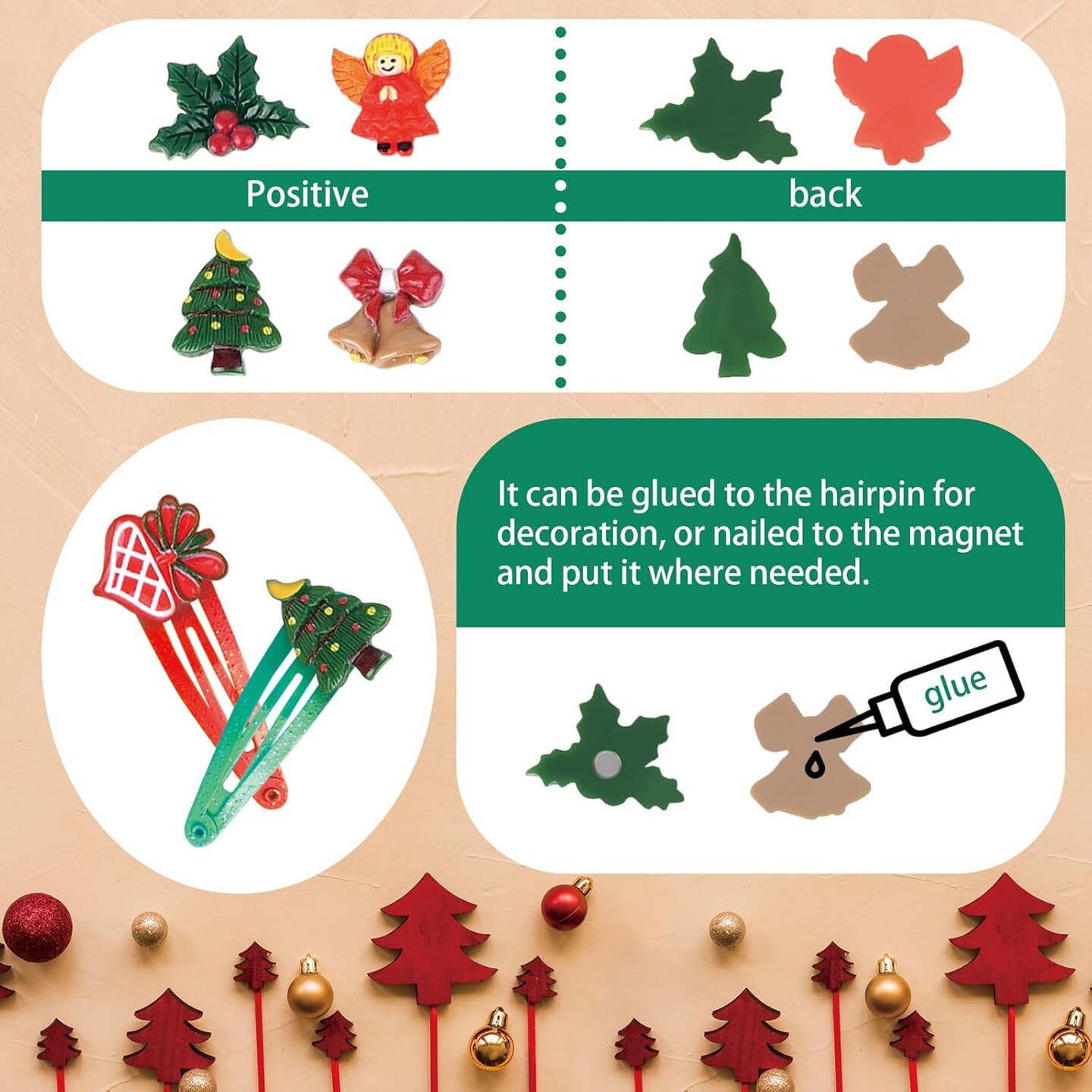 50 Pcs Mini Christmas Ornaments Flatback Resin Charms Christmas Craft Supplies Cute Christmas Embellishment for Craft Making, Ornament Scrapbooking, DIY Crafts
