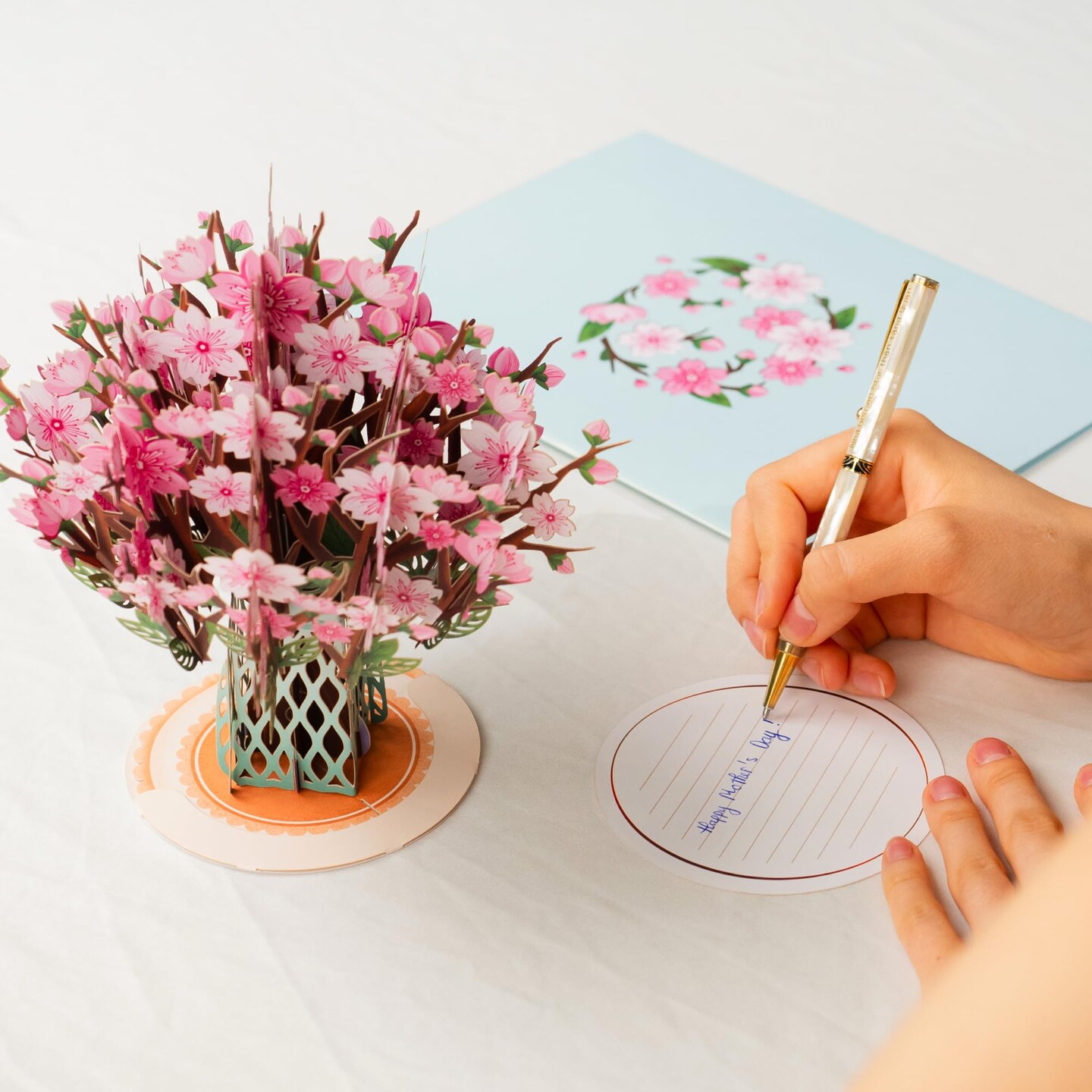 Paper Love 3D Cherry Blossom Flower Bouquet Pop Up Card, with Forever Flowers Keepsake, Gift For Birthday, All Occasion or Just Because - Oversized 10&#x22; x 7&#x22; Cards - Includes Envelope And Note