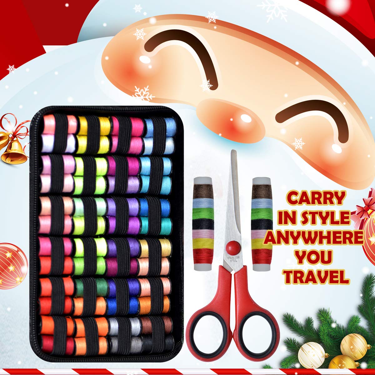 Sewing Kit for Traveler, Adults, Beginner, Emergency, DIY Sewing Supplies Organizer Filled with Scissors, Thimble, Thread, Elastic,Sewing Needles, storage,Tape Measure etc (Black, X) Great gift