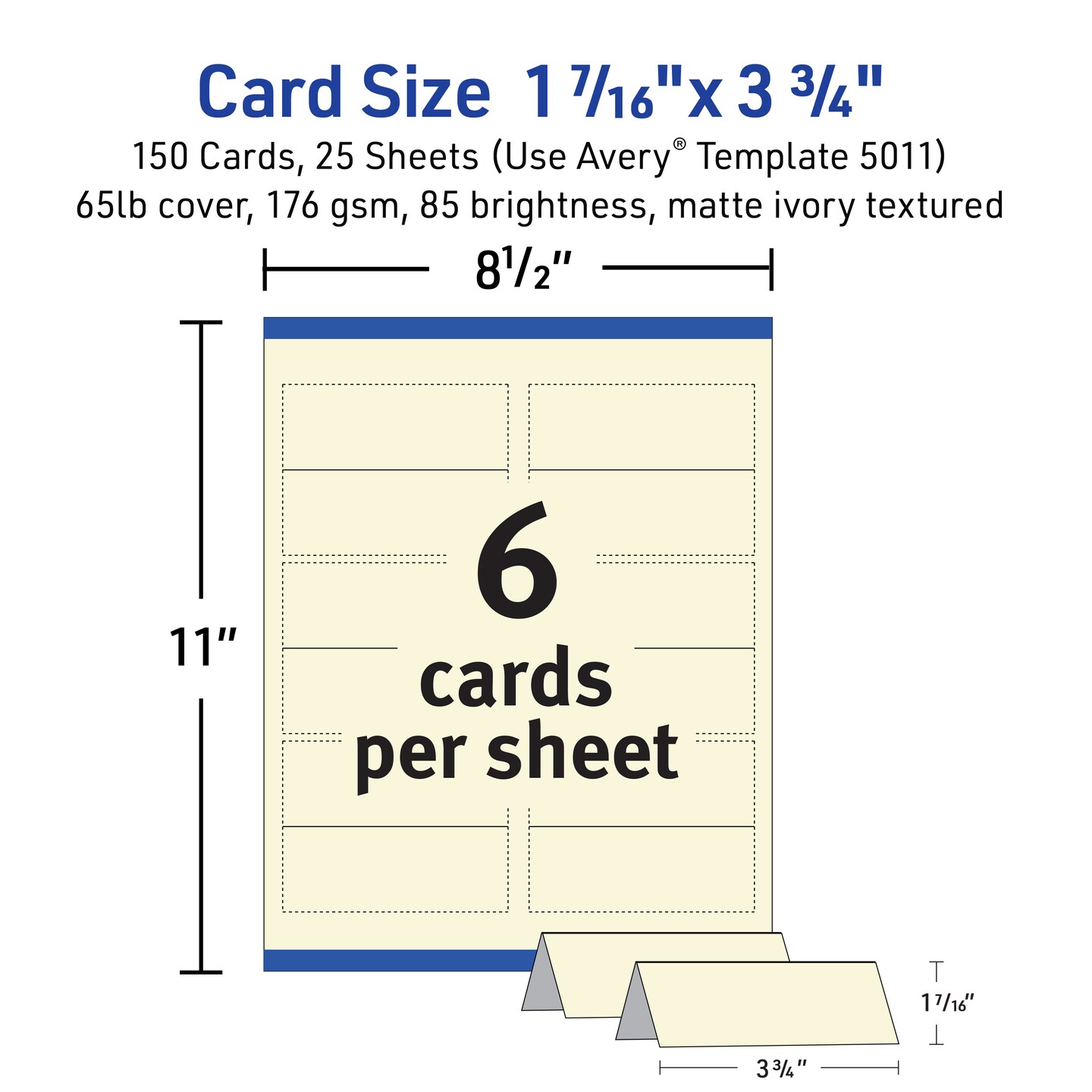 Avery Printable Place Cards with Sure Feed Technology, 1-7/16" x 3-3/4", Textured Ivory, 150 Blank Tent Cards for Laser or Inkjet Printers (5012)