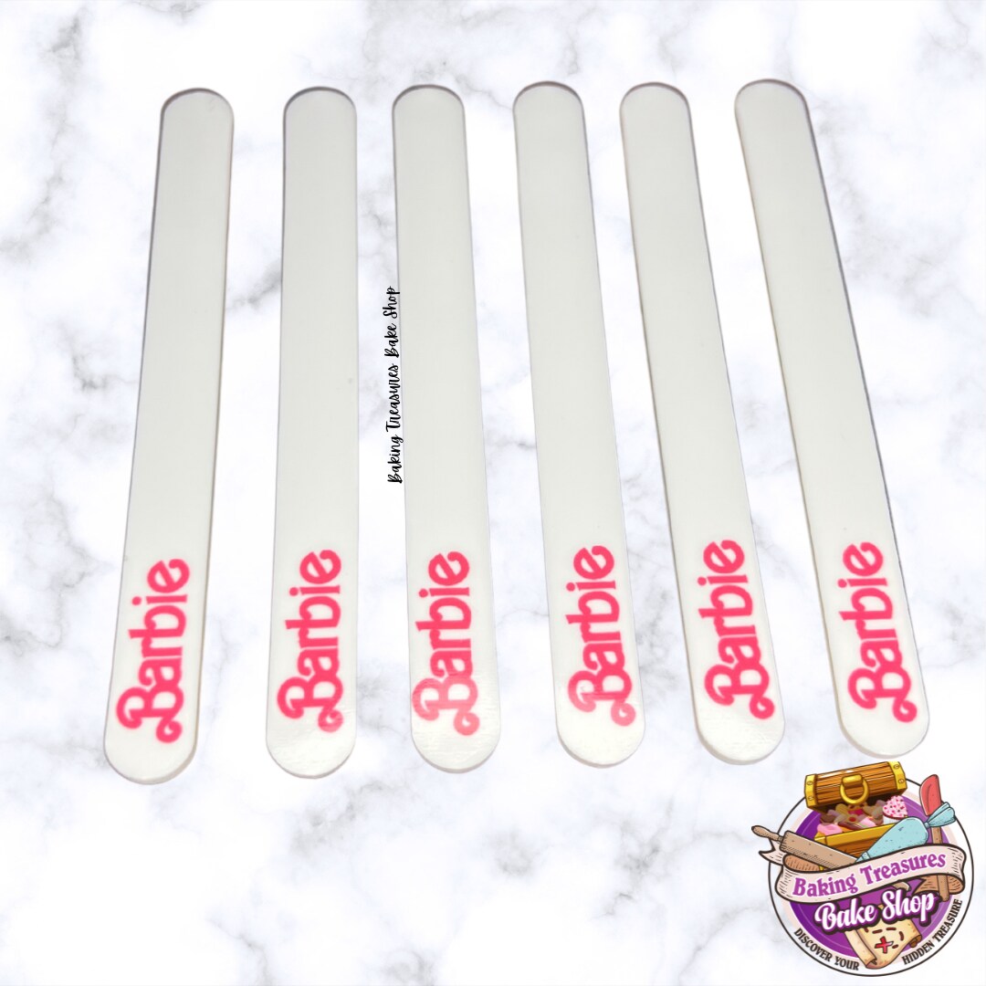 Barbie Acrylic Popsicle Sticks - White &#x26; Hot Pink 6 ct