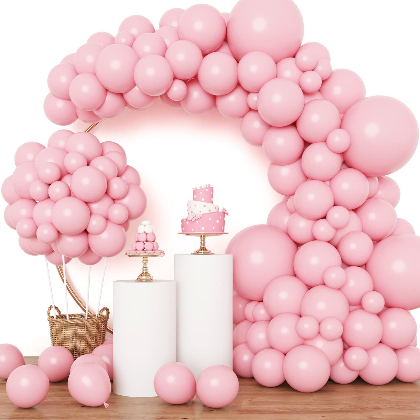 RUBFAC Pink Balloons 129pcs Pastel Pink Balloons Different Sizes 18 12 10 5 Inch Light Pink Balloons for Valentine's Day Birthday Wedding Anniversary Baby Shower Garland Arch Party Decoration