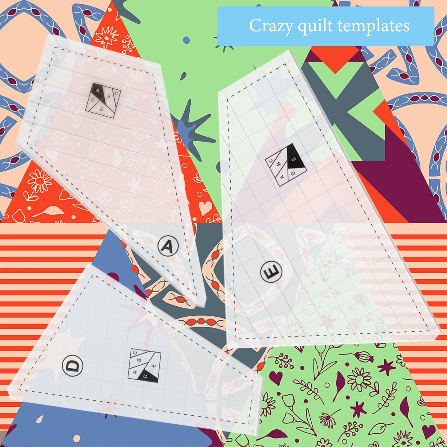 Quilting Rulers and Templates, 5Pcs Creative Quilting Cutting Template Quilt Templates Acrylic for Cutting Patterns, Quilt Ruler Set Quilting Supplies for Sewing Machine Cutting Mats, Arts and Crafts