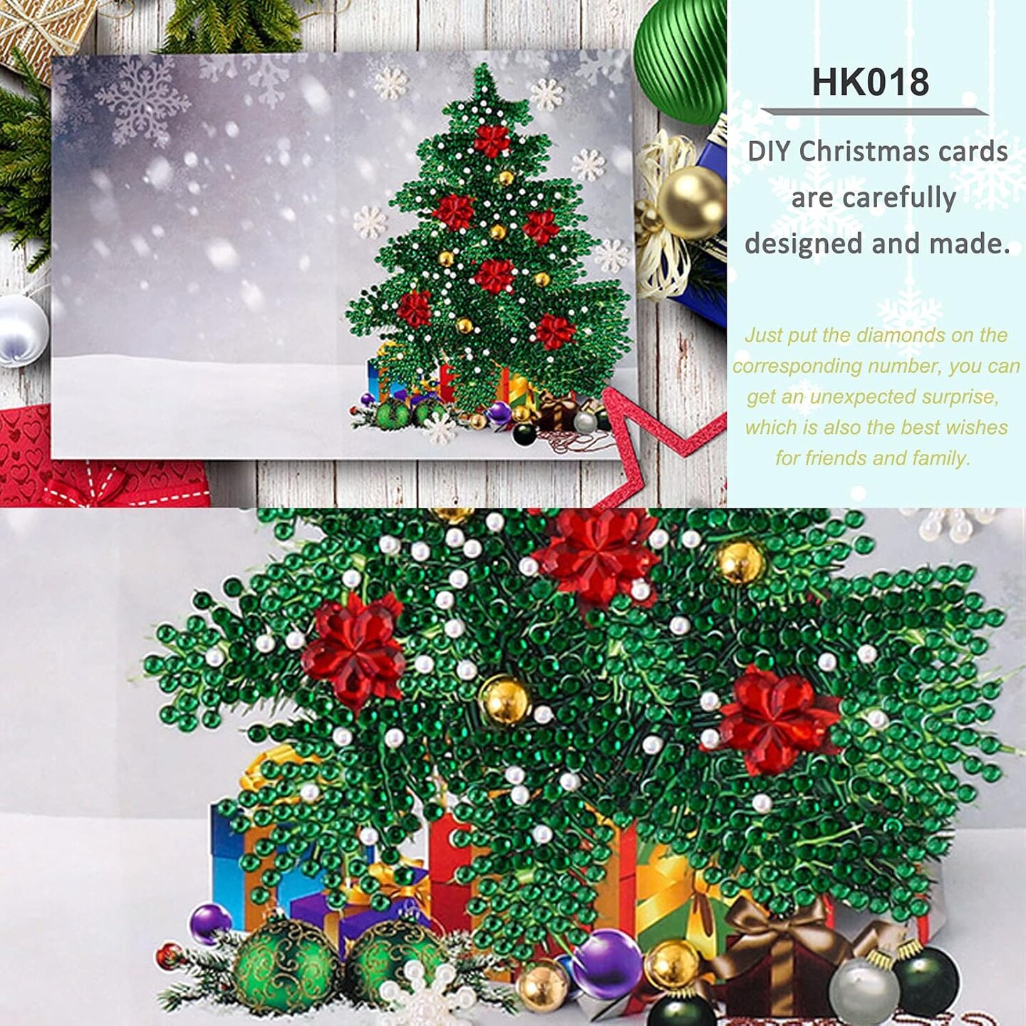 DIY 5D Diamond Painting Christmas Cards 4 Pcs, Round Drill Greeting Cards Creative, Handmade Merry Christmas Card Gifts for Family Friends and Lover (4F)