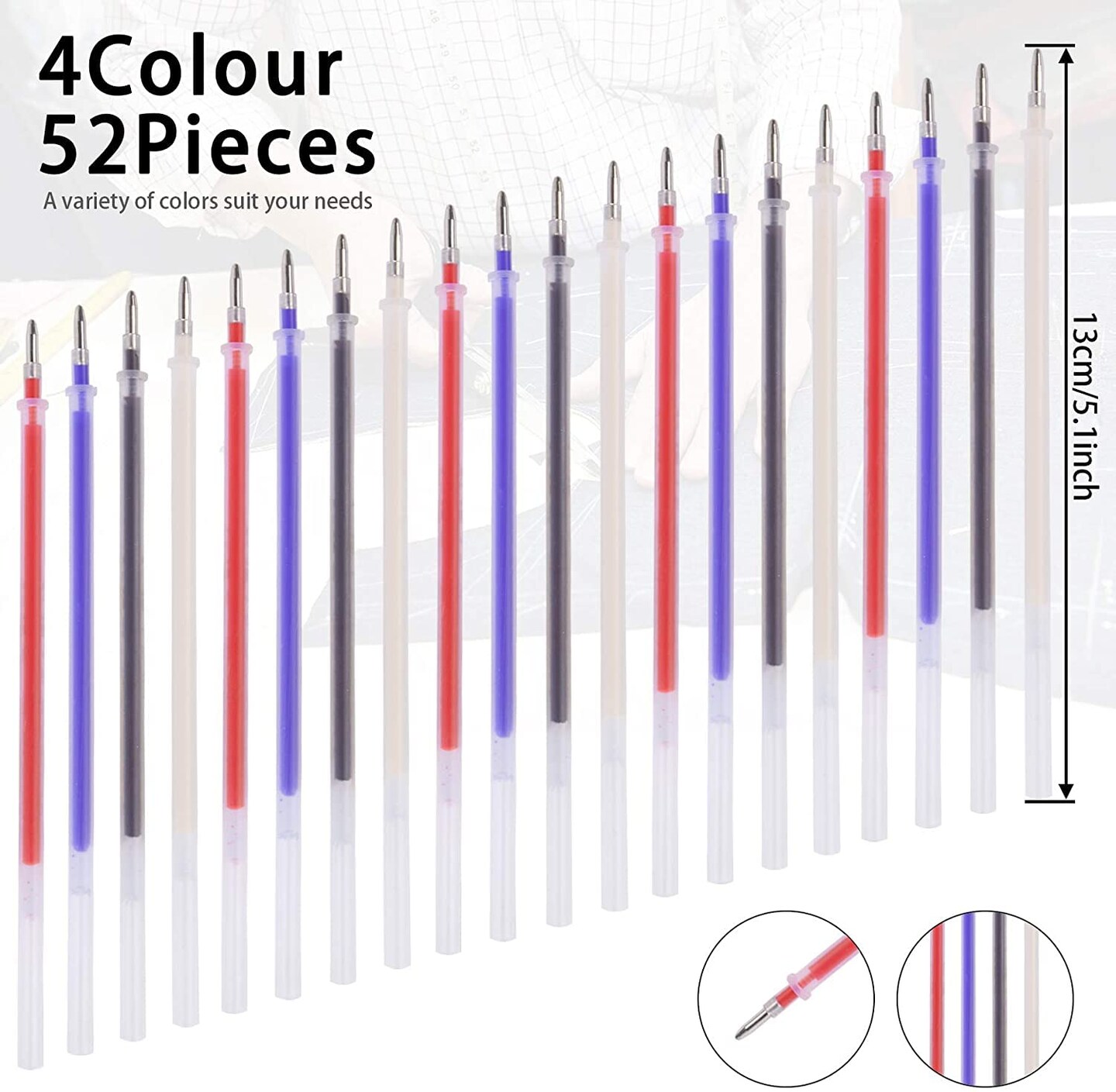 JANYUN 8 Pieces Heat Erasable Pens for Fabric with 52 Refills Fabric Marking Pens Fabric Markers for Quilting Sewing DIY Dressmaking Fabrics Tailors Chalk (60)