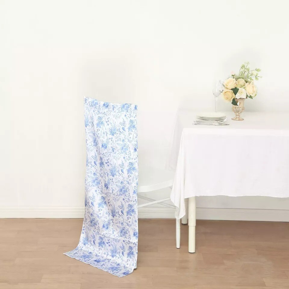 White Blue Floral Print Satin Chiavari Chair Back Slipcover Party Decorations