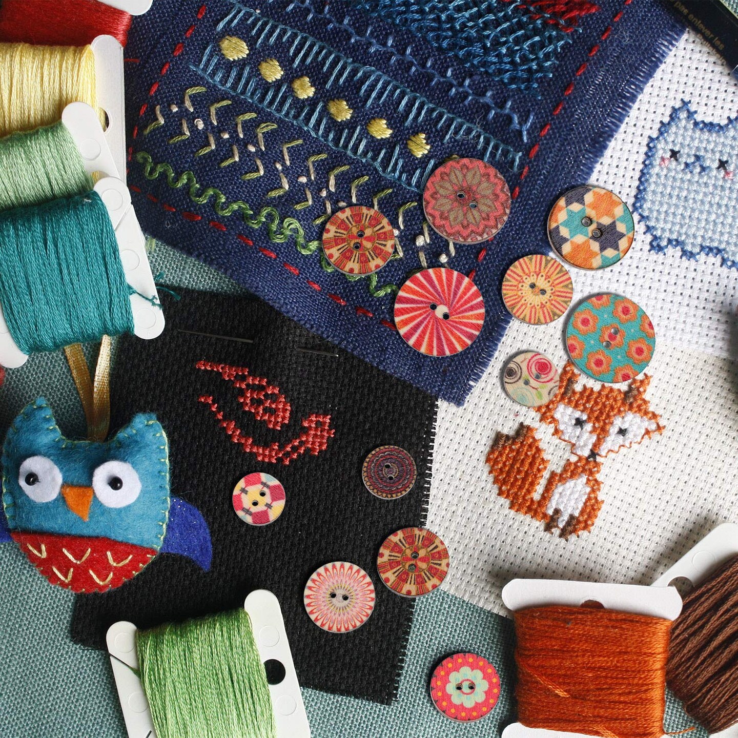 WILLBOND 500 Pieces Flower Wood Buttons 2 Holes Round Buttons Vintage Sewing Buttons for Sewing DIY Craft Decorations