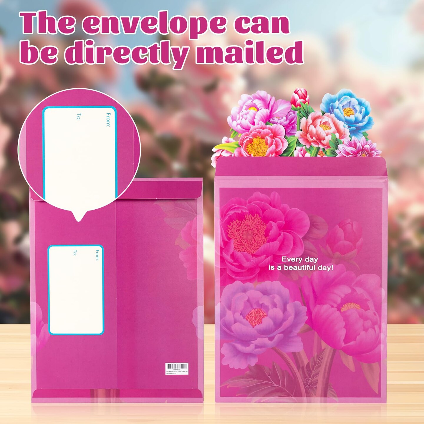 Airpark Paper Pop Up Flower Bouquet Card, Peony Flowers, Gift Cards 14 inch Forever Flower Paper 3D Popup Cards with Note Card and Envelope for Birthday Cards, Gift for Her