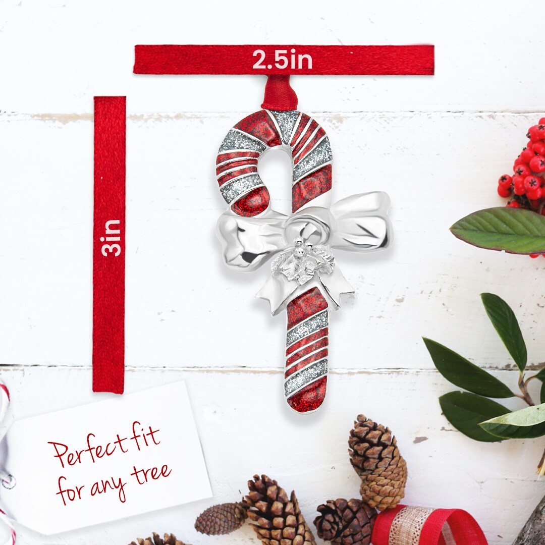 Gloria Duchin Modern Elegant Candy Cane Sterling Silver Metal Keepsake Ornament