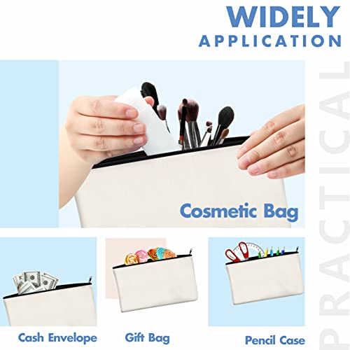 15 Pack Blank Cotton Canvas DIY Craft Zipper Bags Pouches Pencil Case for Makeup Cosmetic Toiletry Stationary Storage (off white, 8.3&#x201D; x 4.7&#x201D;)