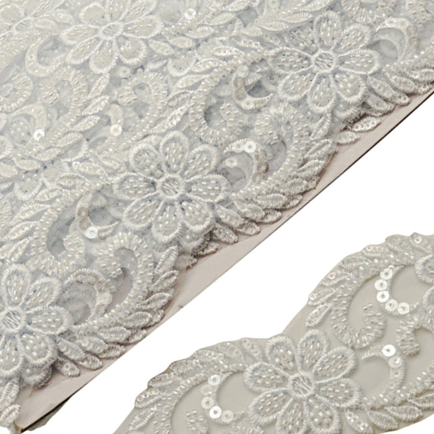 2 3/4&#x22;x 10 yards White Beaded Sequin Trim