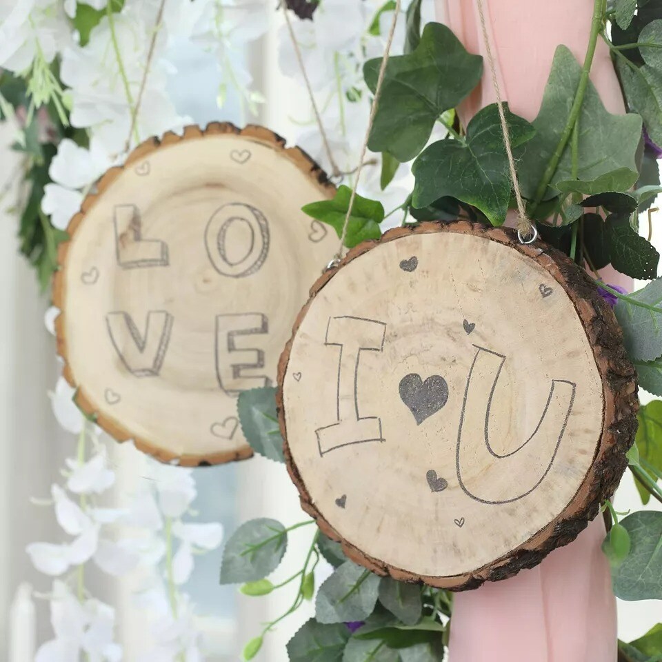 2 pcs 8&#x22; wide Brown Round Natural Wood Plaques Hanging Signs Party Decorations