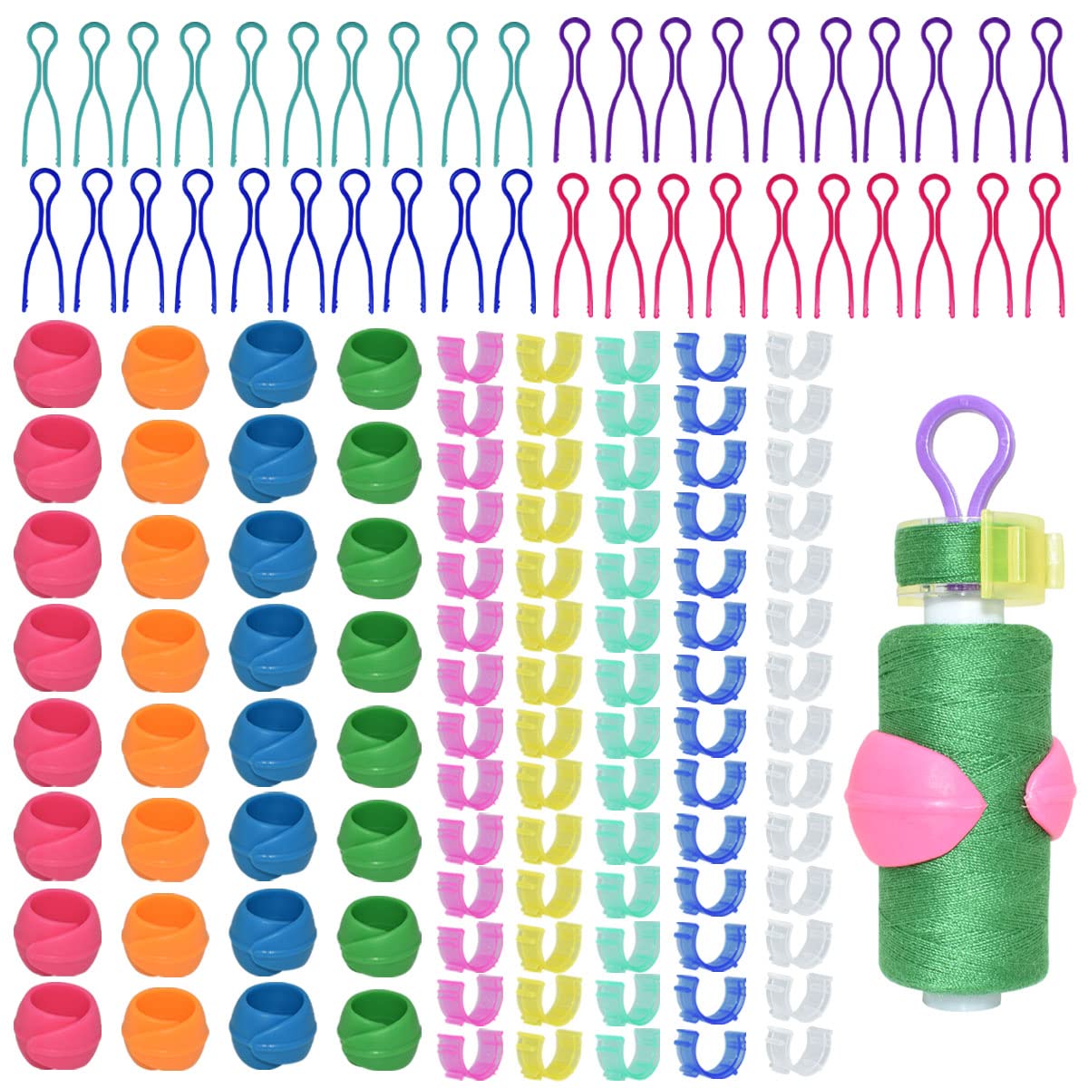 142 Pcs Bobbin Thread Organizing Clips, 70 Bobbin Holder Clips Color Thread Clips Holder, 32 Silicone Holder Bobbin Holders, 40 Bobbin Thread Holders for Quilting Sewing Machine Spool Organizing