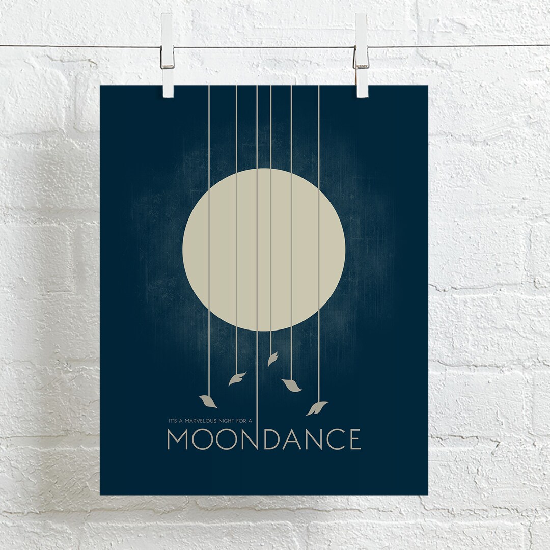 Moondance song lyric music poster wall art print modern moon birds
