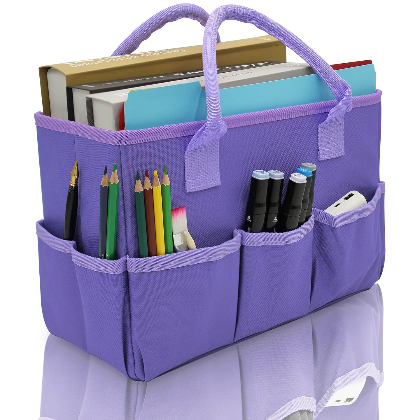 Cupohus Art Organizer Craft Storage Tote Bag with Pockets and Hadles, Oxford Fabric Carrying Caddy for Teacher, Officer, Artist, Students, Traveler, and more &#x2013; Purple