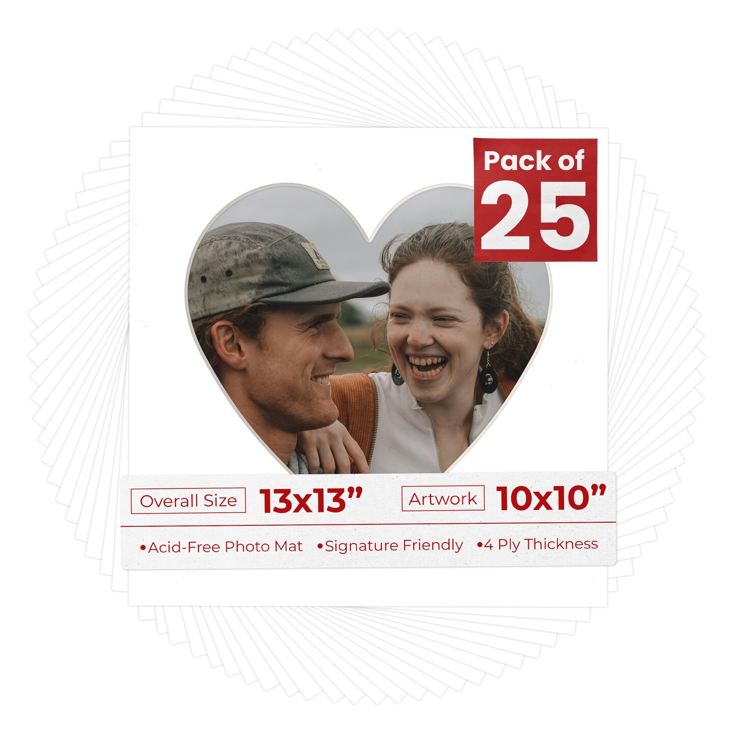 Off White Pebble Mat Board for 13x13 Frames - Heart Opening for 10x10 Photos