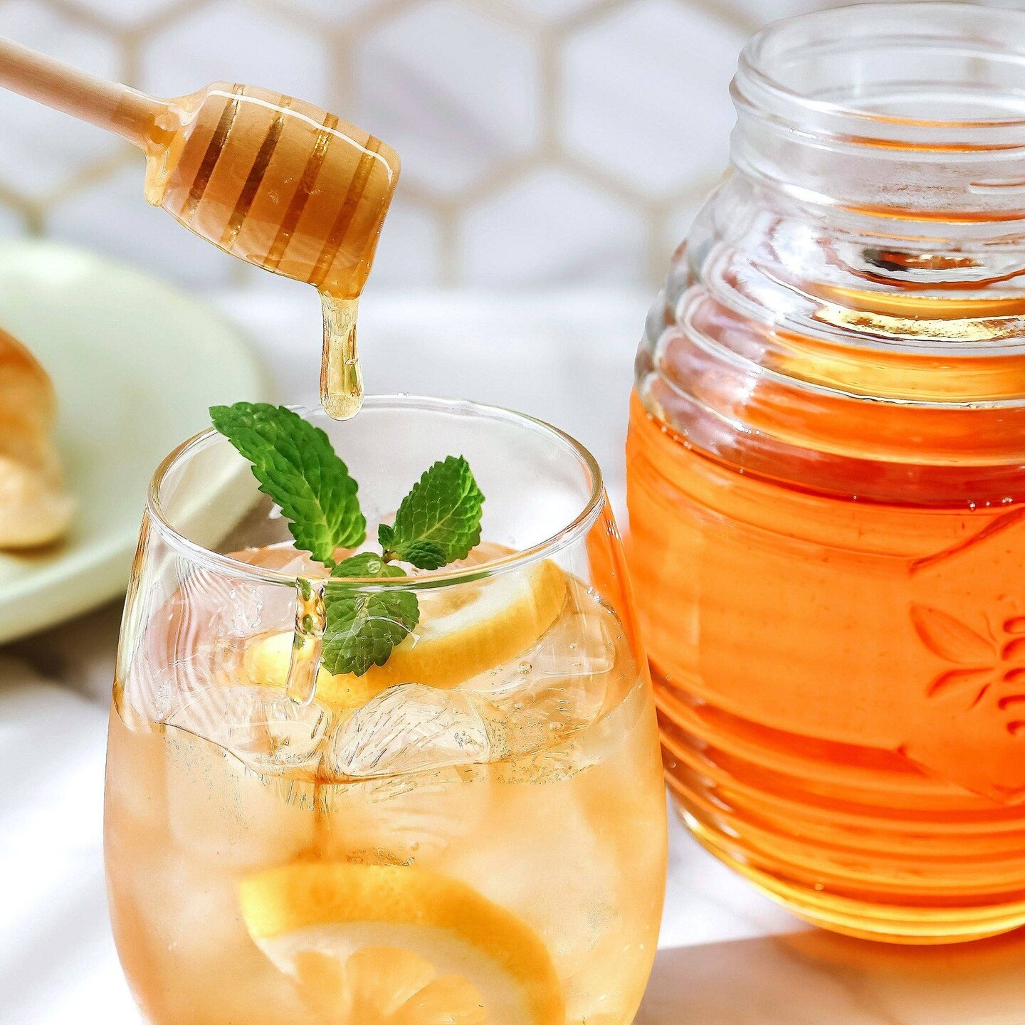 Honey Bee Glass Honey Jar with Dippers | Baby Shower Favor & Decor