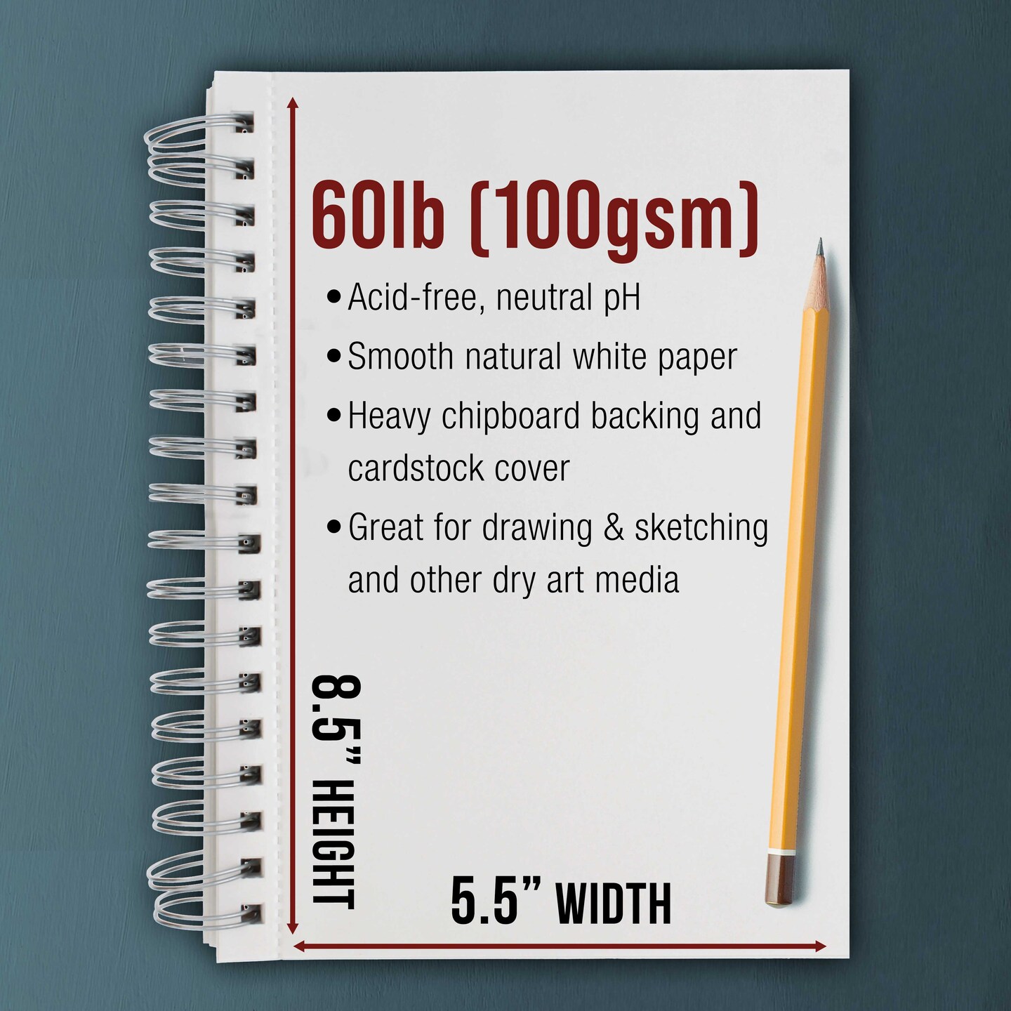 5.5"x8.5" Sketch Book Pad, 3 Pack (100 Sheets Each), 60lb (100gsm) Spiral Bound - Sketching, Drawing Pad, Acid-Free Paper - Sketch Pads For Adults, Students: Colored Pencils, Charcoal