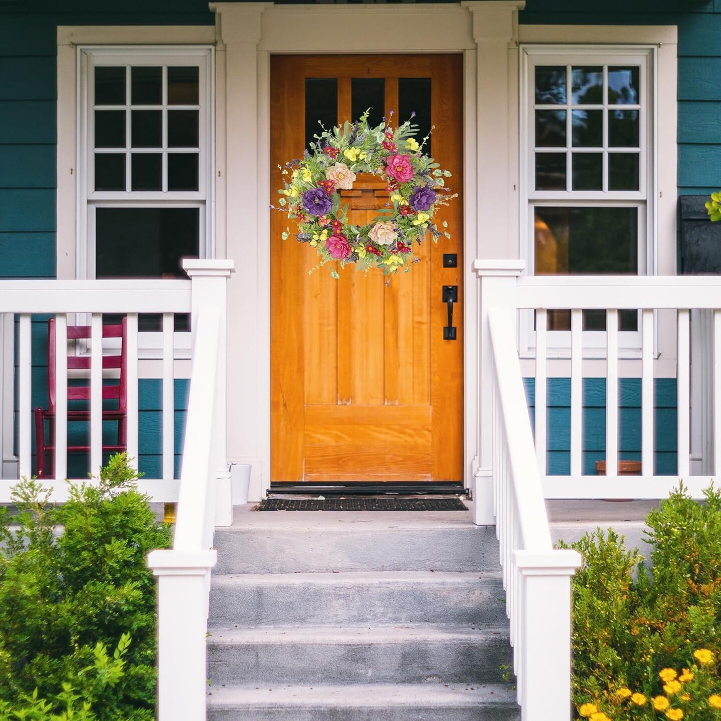 20–22" Artificial Peony Wreath with Olive, Eucalyptus, Daisy & Lavender – Spring & Summer Front Door, Wall, Porch, Wedding, and Farmhouse Decor