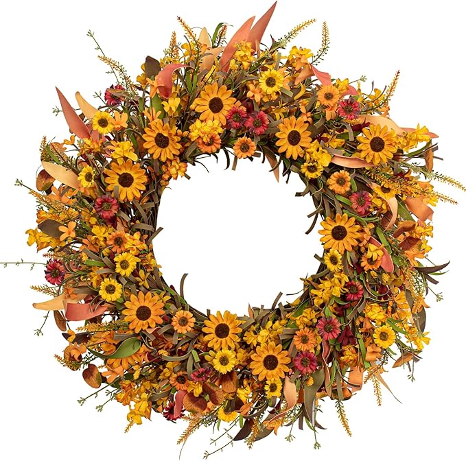 Artificial Fall Wreath 22 Inch Fall Wreaths for Front Door Autumn Porch Farmhouse Thanksgiving Day Harvest Festival