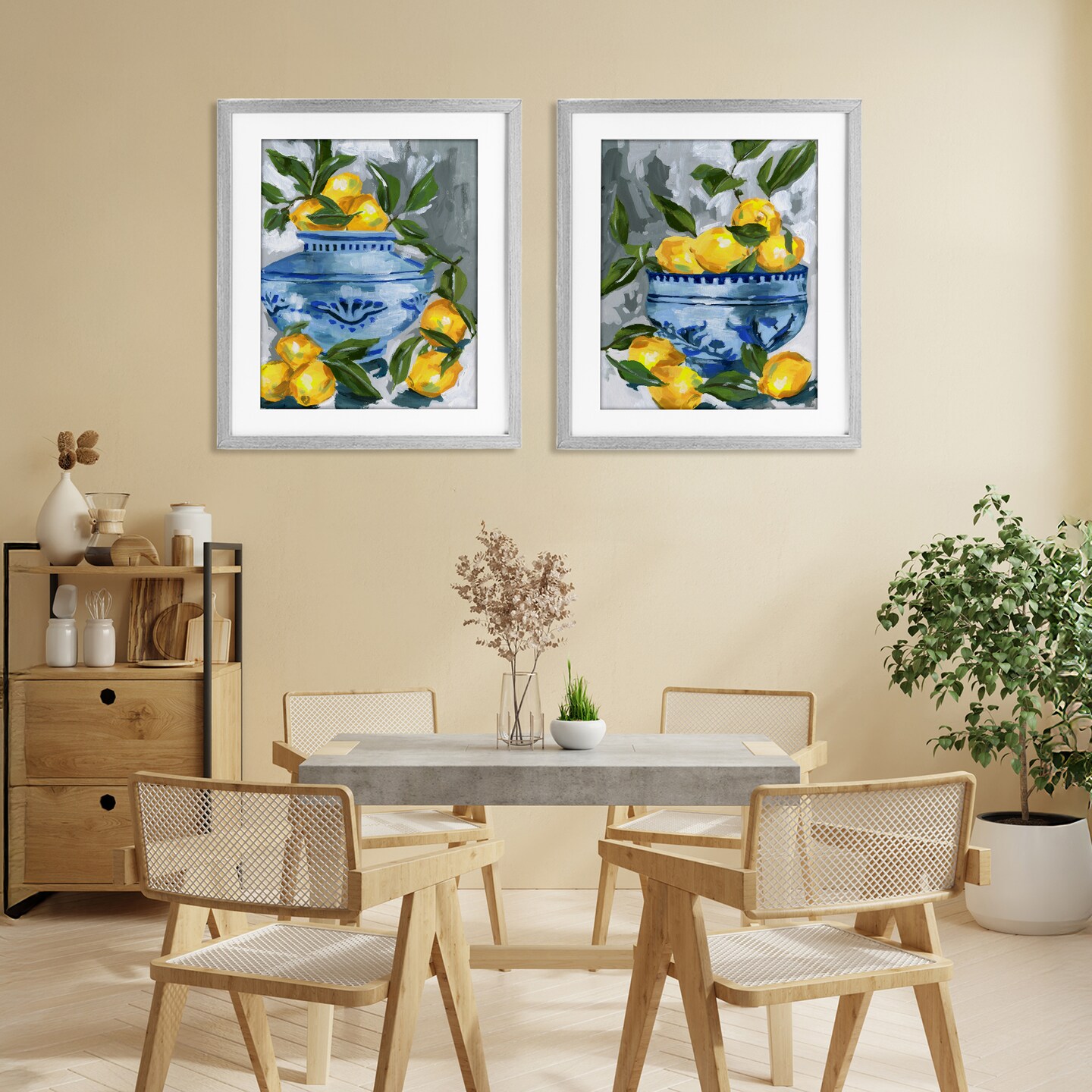 Stupell Industries Indigo & Lemon Citrus Fruits 2pc Framed Print Under Glass Set, design by Melissa Wang