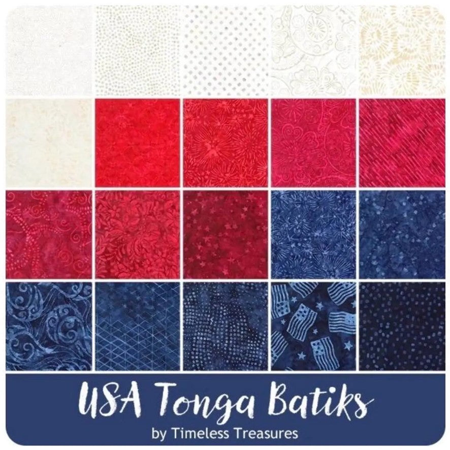 42 5" Squares Patriotic Charm Pack Timeless Treasures USA Tonga Batiks 100% Cotton