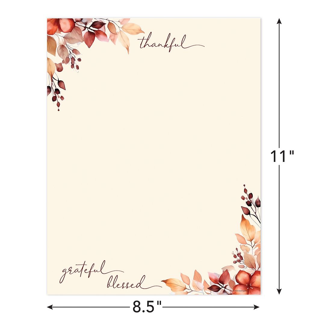 Great Papers! Stationery Fall Letterhead, Thankful, Grateful, Blessed, 8.5&#x22;x11&#x22;, Printer Friendly, 50 Sheets