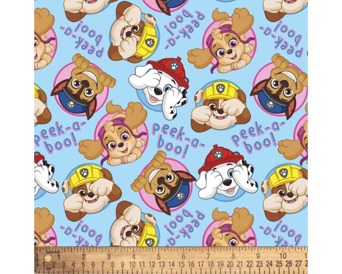 Paw Patrol Plays Peek-a-Boo Digital Cotton Print Fabric | By the Yard | Sewing and Crafting | 44 inches wide