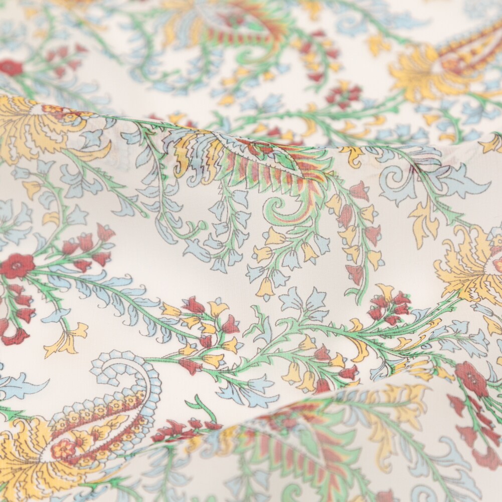 1 Yard Baby Blue Solar Yellow Sugar Swizzle Paisley Silk Chiffon 51 inch Width