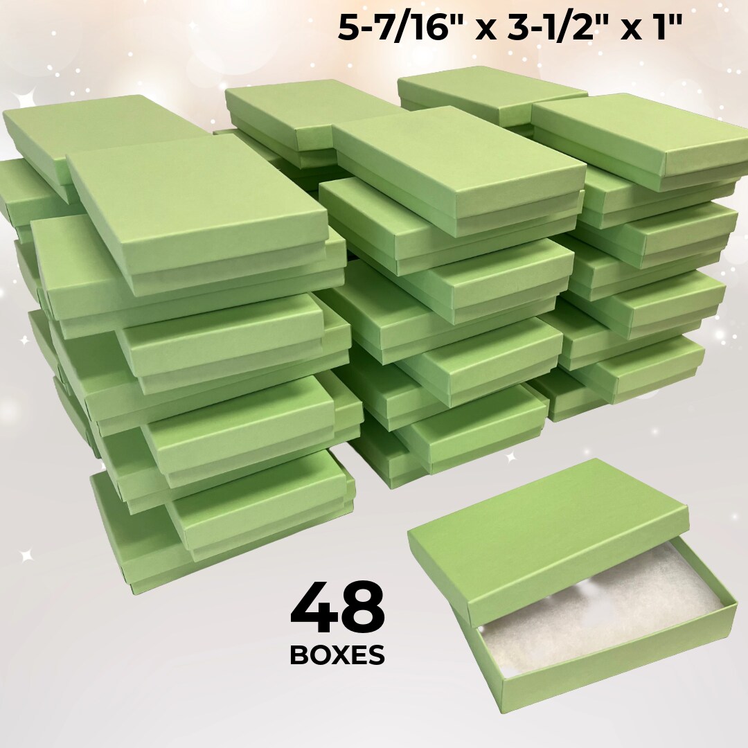 48 Boxes - Made in USA - Empty Jewelry Boxes - 2 Piece Cardboard with Filling 5-7/16" x 3-1/2" x 1" Matte Pistachio Green