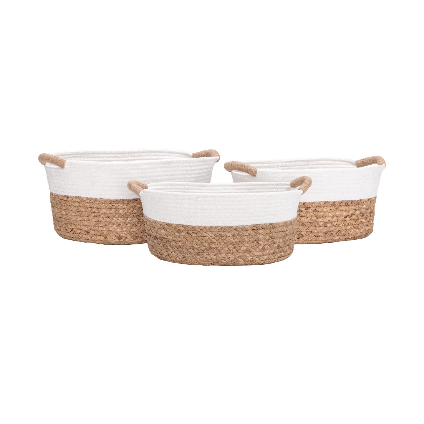 Seville Classics 3-Piece Natural Water Hyacinth and Rope Handwoven Basket Set