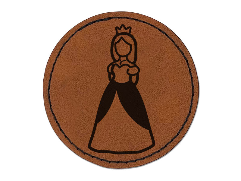 Regal Noble Princess Medieval Crown Round Iron-On Engraved Faux Leather Patch Applique - 2.5 Inch