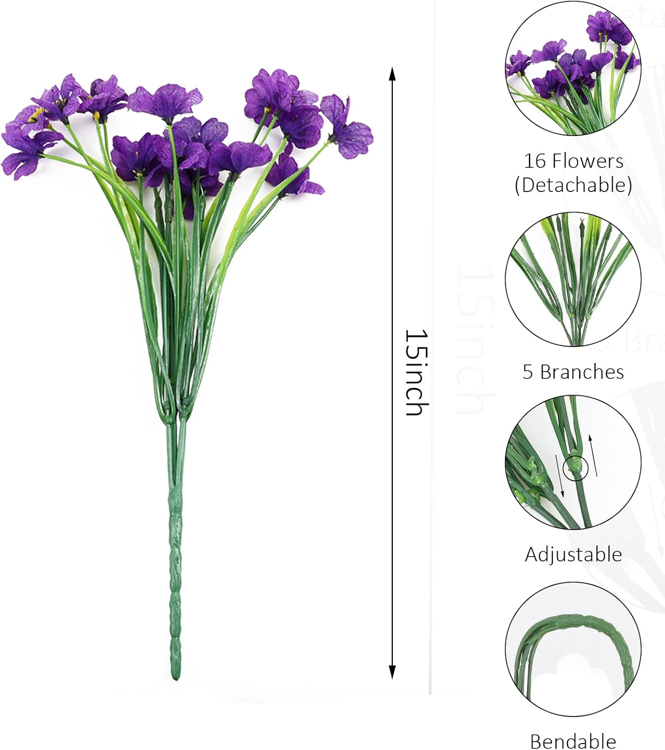 16 Bundles Purple Spring Flowers Artificial Outdoor